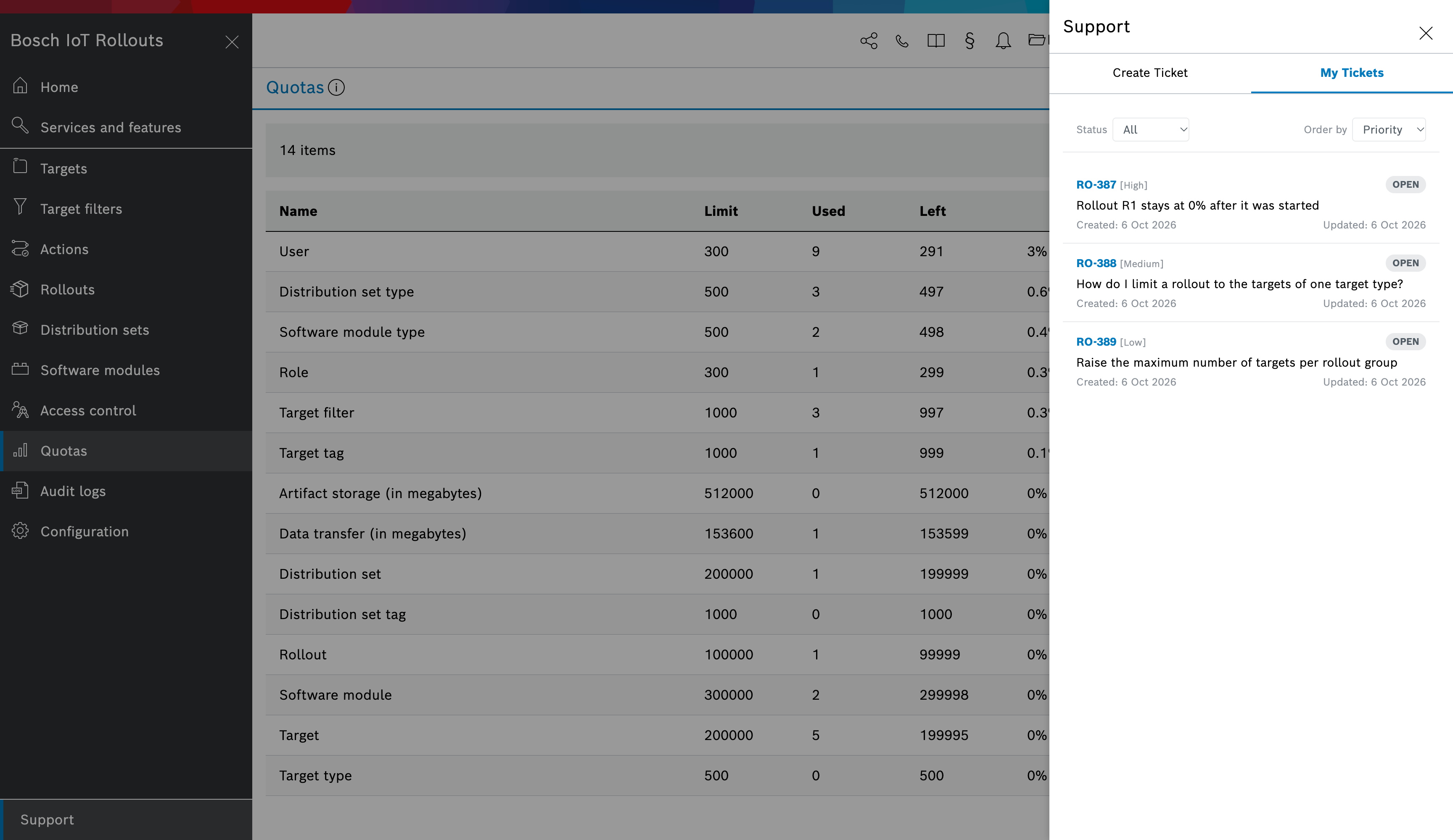 My Tickets tab ordered by priority